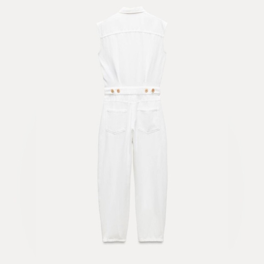 ZARA Cotton White Sleeveless Barrel Let Utility Jumpsuit • XL NWT - Picture 8 of 11